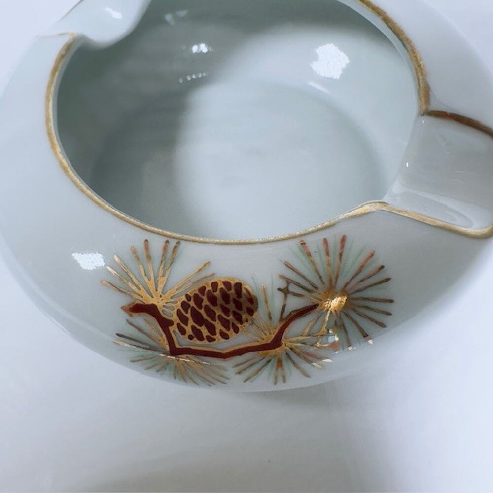Fukagawa Arita Pine Cone (1) Small Ashtray Green/Gold Needles Brown/Gold Branch - Picture 5 of 16
